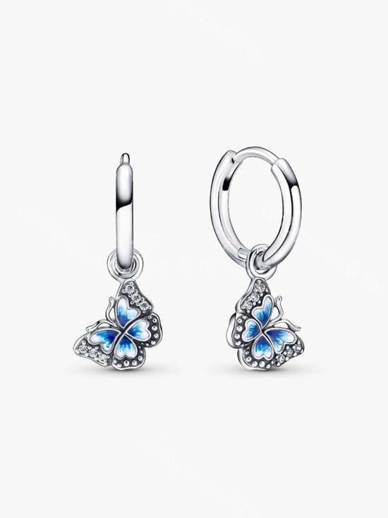 Pandora Blue Butterfly Hoop Earrings, Trending Silver Dangle  Pandora Blue Butterfly Hoop Earrings